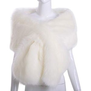 Women Long Faux Fox Fur Shawl Bridal Stole Cover